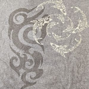 Men's CrazyShirts LS tee, sz L, charcoal, w/  tribal shark graphics